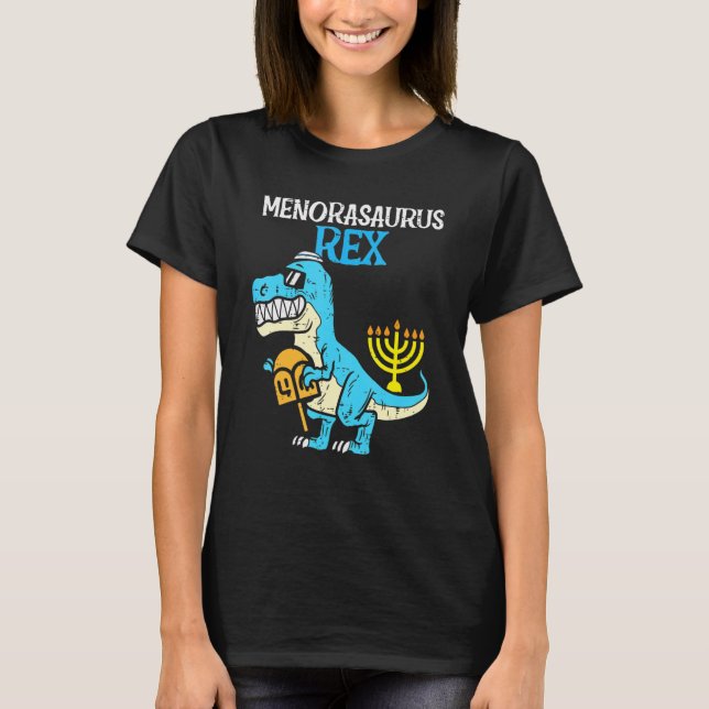 Camiseta Crianças Menorasaurus Rex Jew Dino Trex Toddler Bo (Frente)
