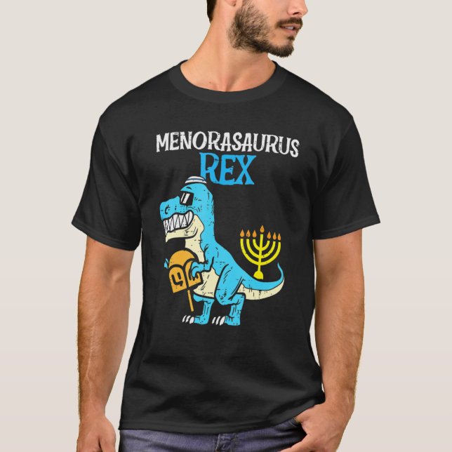 Camiseta Crianças Menorasaurus Rex Jew Dino Trex Toddler Bo (Frente)