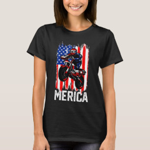 Camiseta Crianças Merica American Flag Motorcross Dirt Bike