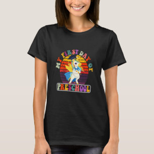 Camiseta Crianças Meu Primeiro Dia do PRE K Unicorn De Volt