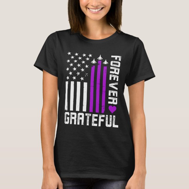 Camiseta Crianças Militares do Dia do Coração Roxo Grateful (Frente)
