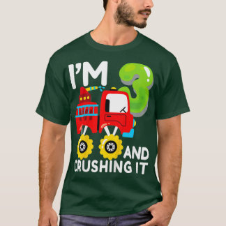 Camiseta Crianças, Monster Fire Truck, aniversário de 3 ano