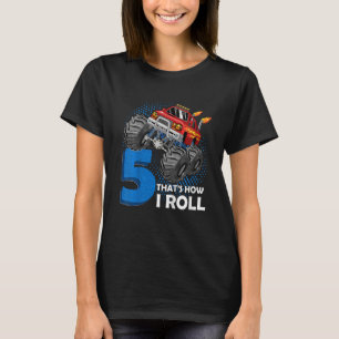 Camiseta Crianças Monster Truck 5 Birthday 5 anos Velhos Bi
