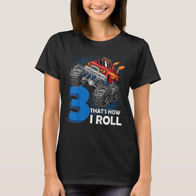Camiseta Crianças Monster Truck aniversário de 3 anos de 3  (Frente)