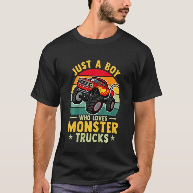 Camiseta Crianças Monster Truck Apenas Um Menino Que Ama Mo (Frente)