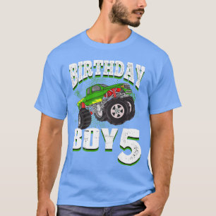 Camiseta Crianças Monster Truck Birthday Boy É 5 Crianças 5