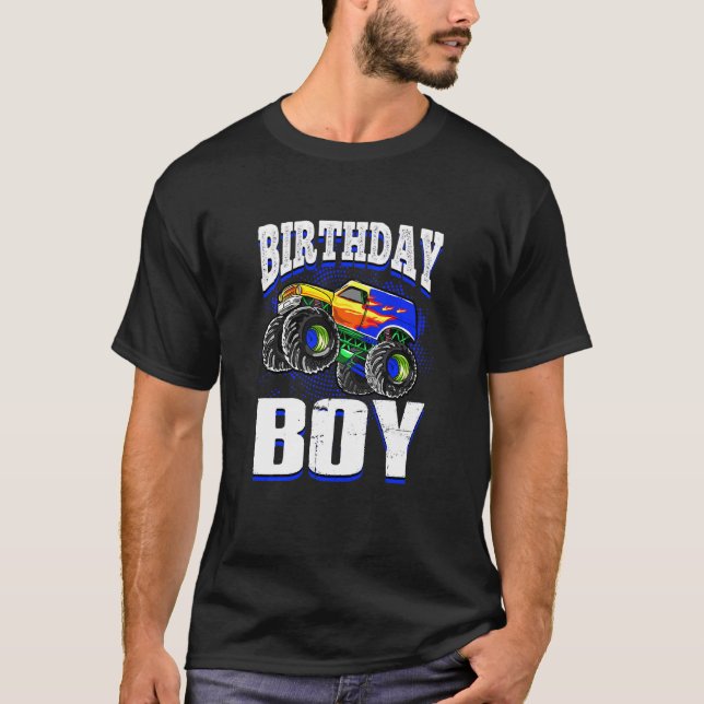 Camiseta Crianças Monster Truck Birthday Boy Monster Truck (Frente)