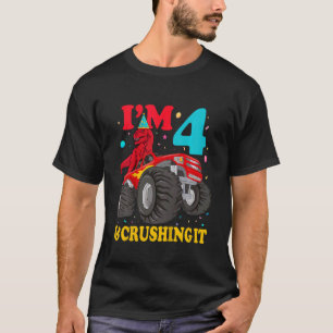 Camiseta Crianças Monster Truck Dinossaur 4º Aniversário Ga