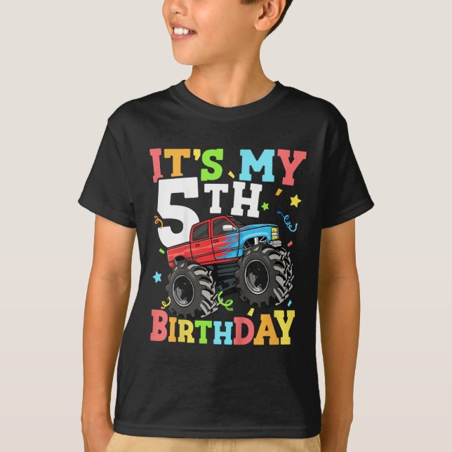 Camiseta Crianças Monster Truck É Meu 5 Aniversário 5 5 (Frente)