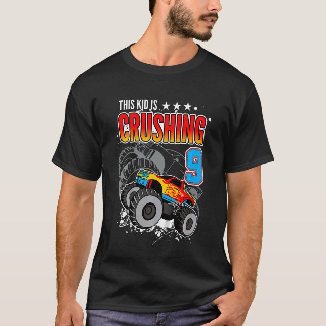 Camiseta Crianças Monstro Aniversário de Caminhão Este Garo (Frente)
