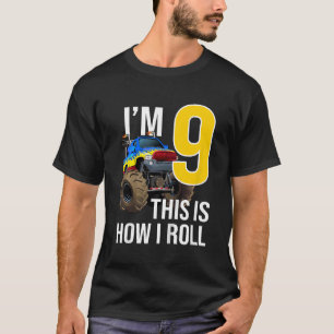 Camiseta Crianças Monstro Caminhão 9º Aniversário 9 anos