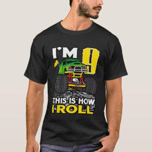 Camiseta Crianças Monstro Caminhão 9º Aniversário Topo Esto
