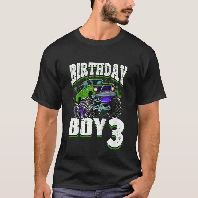Camiseta Crianças Monstro Garoto De Aniversário É 3 Criança (Frente)