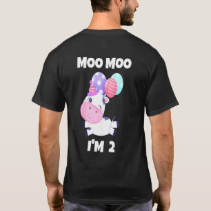 Camiseta Crianças Moo Moo Estou Dois Aniversário de 2 anos