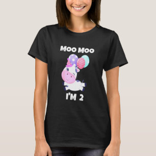 Camiseta Crianças Moo Moo Eu Tenho Dois Anos Vaca Aniversár
