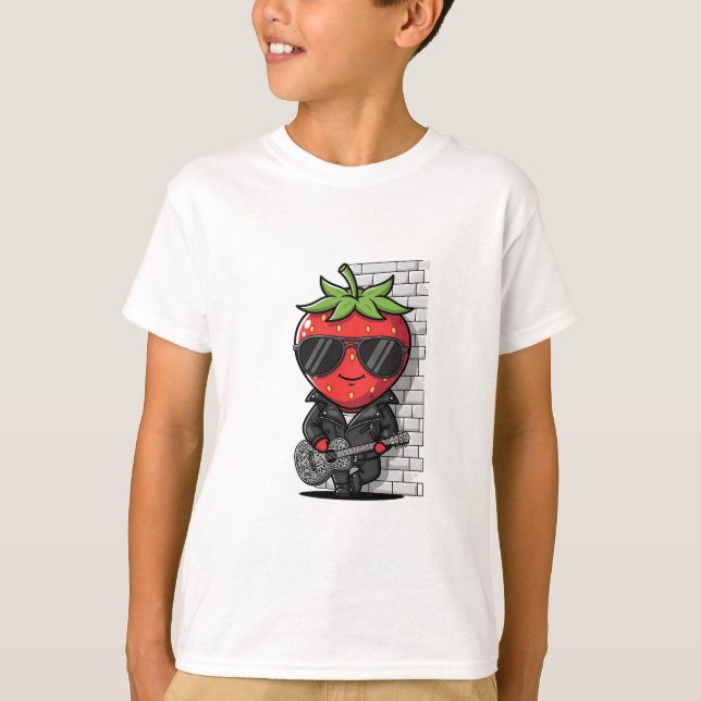 Camiseta Crianças Morango Rockstar (Frente)