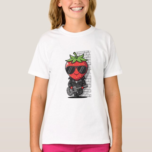 Camiseta Crianças Morango Rockstar (Frente)