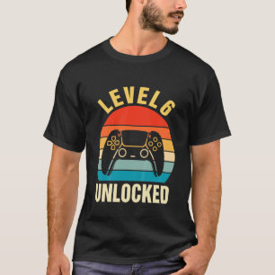 Camiseta Crianças Nível 6 Desbloqueado Aniversário do Jogad