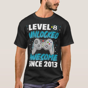 Camiseta Crianças Nível 8 Desbloqueadas Incrível Desde 2