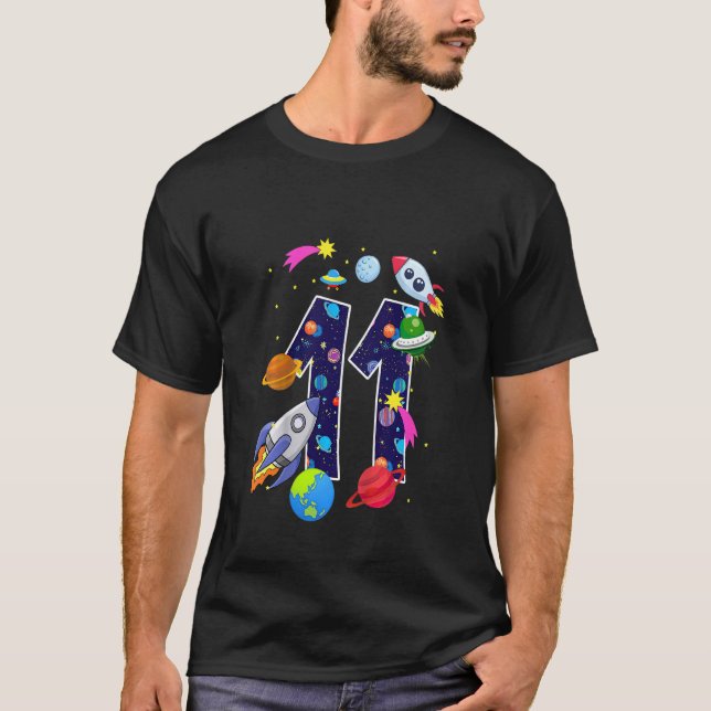 Camiseta Crianças No Espaço Exterior De 11 Anos Planetas De (Frente)