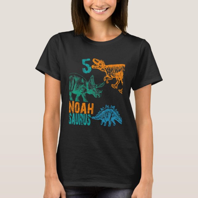 Camiseta Crianças Noah Saurus 5 Birthday Boys Rex Bday Part (Frente)