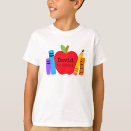 Camiseta Crianças NOME Escola GRADE Livros de Maçã Lápis Di