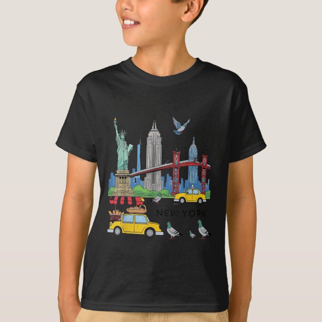 Camiseta Crianças Nyc Souvenir Nova Iorque Usa Ícones Amare (Frente)