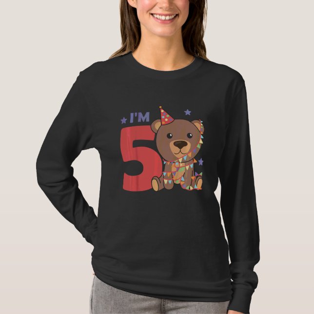Camiseta Crianças O Quinto Aniversário Bear Filhos Um Urso  (Frente)