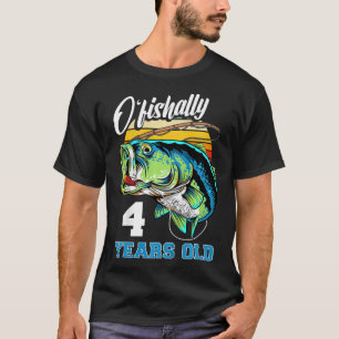 Camiseta Crianças Ofishally 4 Anos Pescador 4º Aniversário 