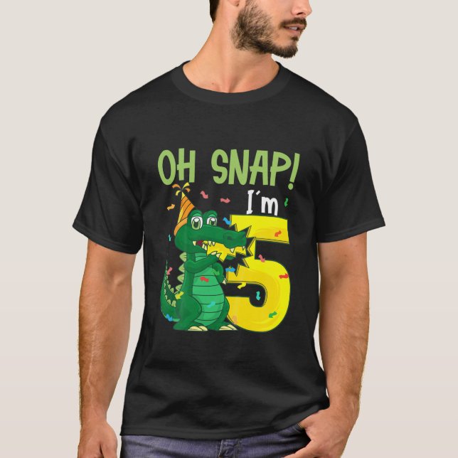 Camiseta Crianças Oh Snap sou 5 5 Crocodilo Aligato de Aniv (Frente)