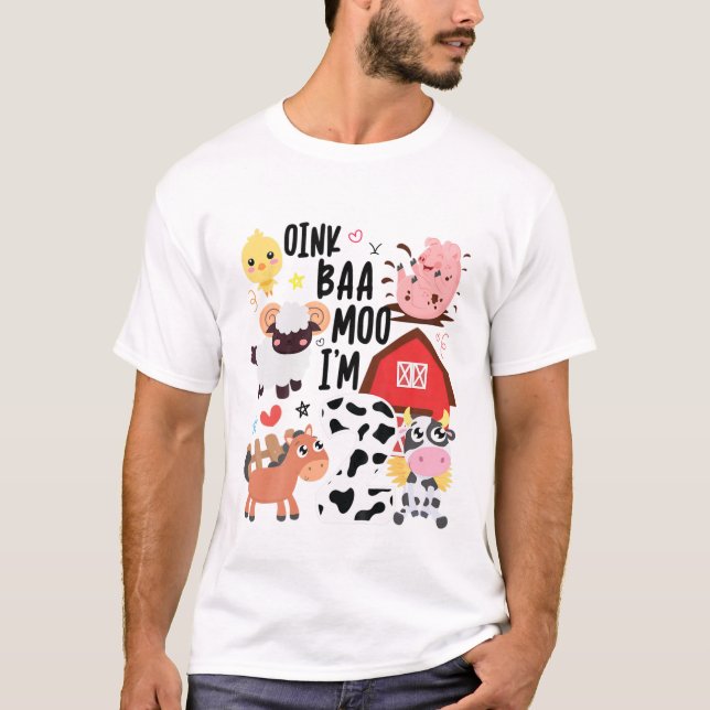 Camiseta Crianças Oink Baa Moo Eu sou 2 Toddler Farmer Segu (Frente)