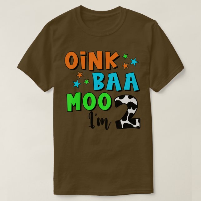 Camiseta Crianças Oink Baa Mooo Sou 2 segundo aniversário d (Frente do Design)