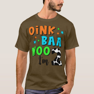 Camiseta Crianças Oink Baa Mooo Sou 2 segundo aniversário d