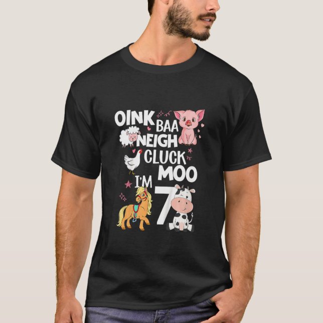 Camiseta Crianças Oink Baa Neigh Cluck Moo Eu sou 7 Animais (Frente)