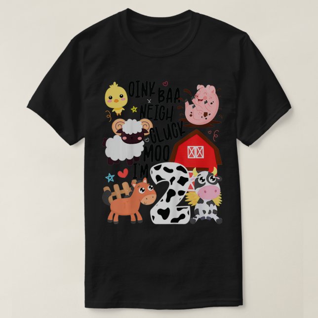 Camiseta Crianças Oink Baa Neigh Cluck Moo Eu sou dois segu (Frente do Design)