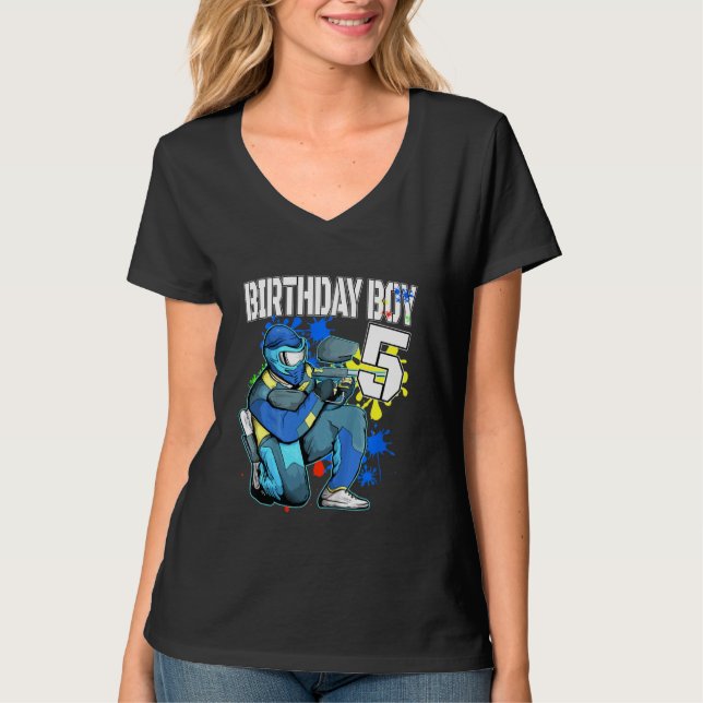 Camiseta Crianças Paintball Birthday Boy 5 Anos 5 Bi (Frente)