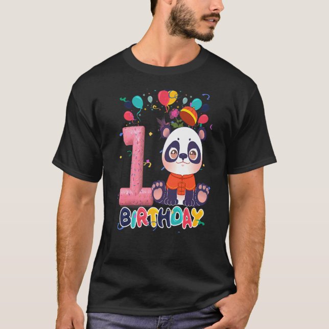 Camiseta Crianças Panda Festa de aniversário 1 ano Menino 1 (Frente)