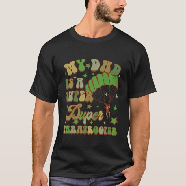 Camiseta Crianças Paratrooper Pai-Me O Meu Pai É Um Super D (Frente)