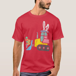 Camiseta Crianças Páscoa Bulldozer Coelho Ovos Foguetes Mot