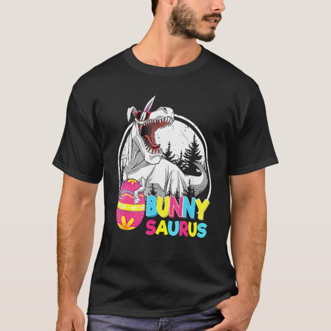 Camiseta Crianças Páscoa Bunnysaurus Rex Legal Páscoa Rex D (Frente)