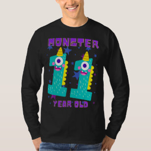 Camiseta Crianças Pequeno Monstro 11 Anos Feliz 11 Birthda