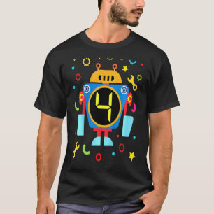 Camiseta Crianças Pequenos Robôs Aniversário 4. º Técnico d