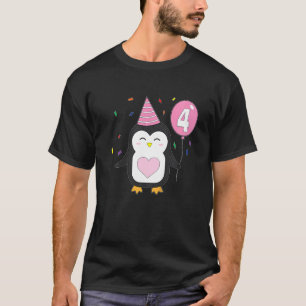 Camiseta Crianças Pinguim Balão 4º Festa de Aniversário Bol