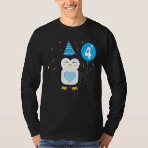 Camiseta Crianças Pinguim Balão 4º Festa de Aniversário Bol