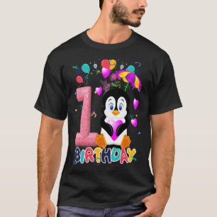 Camiseta Crianças Pinguim Festa de aniversário 1 ano Menino