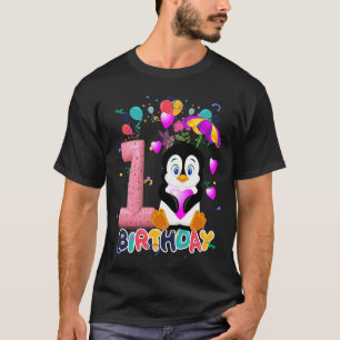 Camiseta Crianças Pinguim Festa de aniversário 1 ano Menino