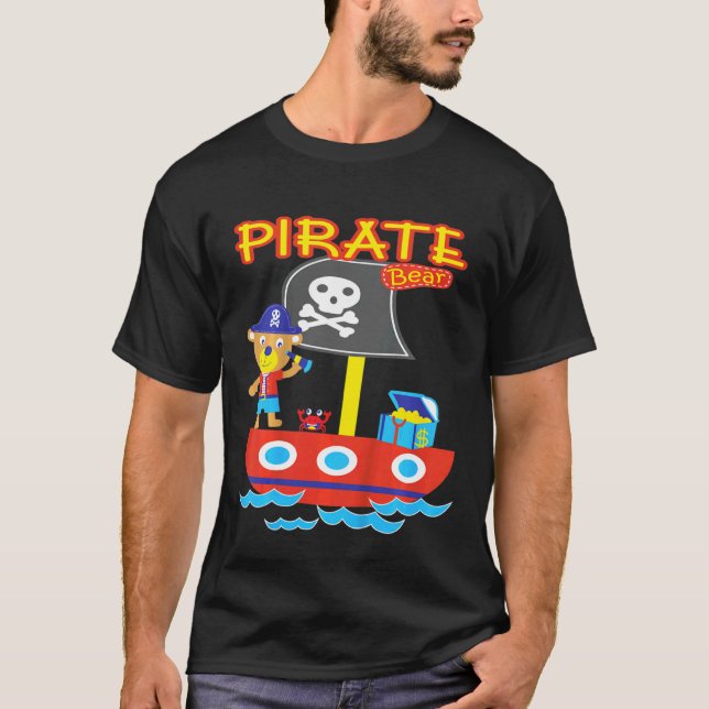 Camiseta Crianças Piratas Tesouros Caranguejo Navio Aventur (Frente)