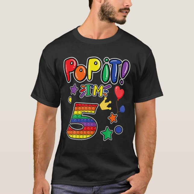 Camiseta Crianças Pop 5 Aniversário Garotas Meninos 5 Anos  (Frente)