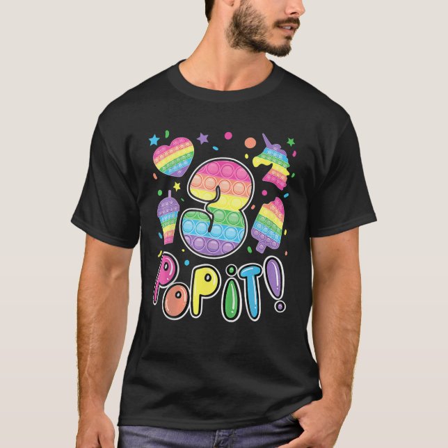 Camiseta Crianças Pop aniversário de 3 anos Meninas 3 Anos  (Frente)