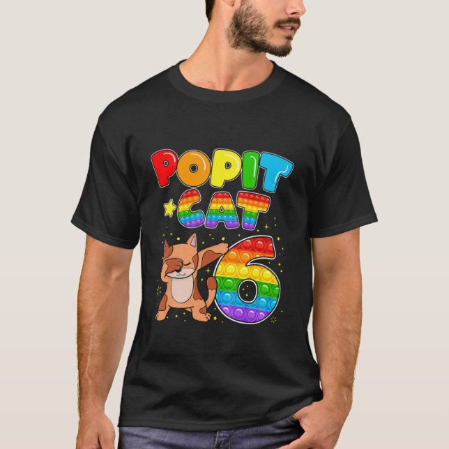 Camiseta Crianças Pop, Gato Feliz, 6, Aniversário, Seis Ca (Frente)